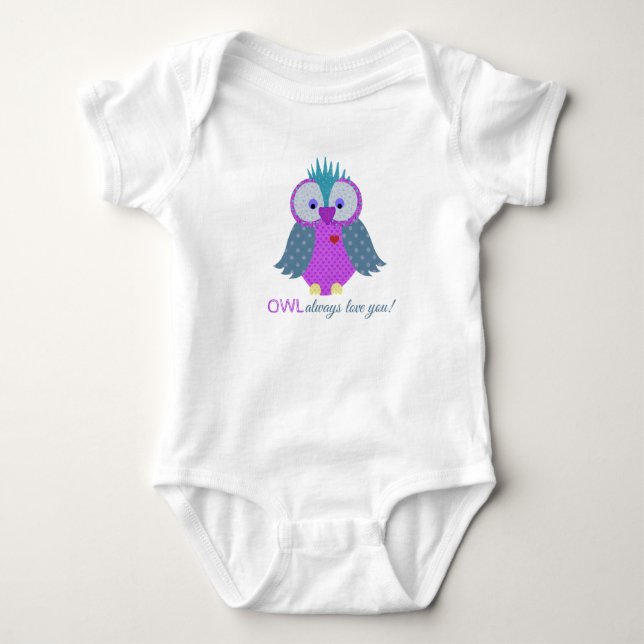 Lila und blaue Paisley Print Owl Baby Strampler (Vorderseite)