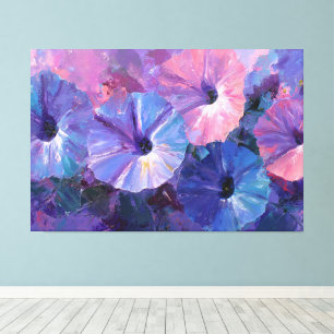 Lila und blaue Petunia-Malerei Abstrakte Wandkunst Leinwanddruck