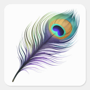 Lila und blaue Pfauenfeder Quadratischer Aufkleber