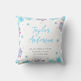 Lila und blaue Schneeflocken Geburtsstunde Kissen
