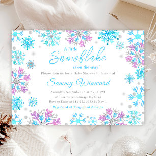 Lila und blaue Schneeflocken Winter-Baby-Party Einladung