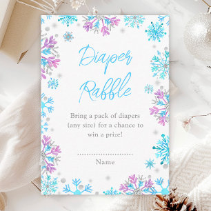 Lila und blaue Schneeflocken Winter-Windel-Raffle Begleitkarte