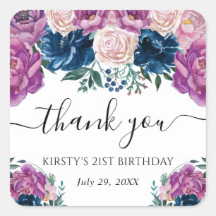 Lila und blaue Sommer-Blume Geburtstag Quadratischer Aufkleber