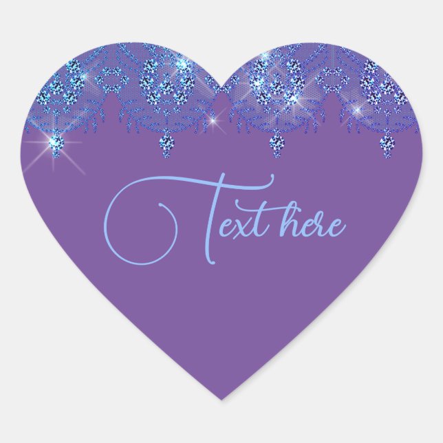 Lila und blaue Spitzen, eleganter, glänzender Herz Herz-Aufkleber (Vorderseite)