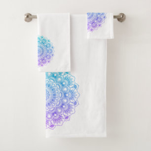 Lila und blaue verzierte Mandala Badhandtuch Set