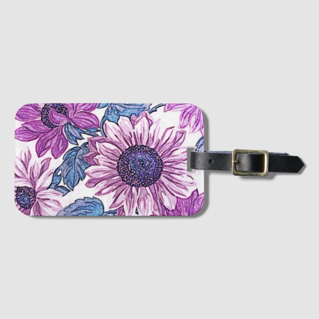 Lila und blaue Vintage-Blumenkunst Gepäckanhänger (Vorderseite (Horizontal))