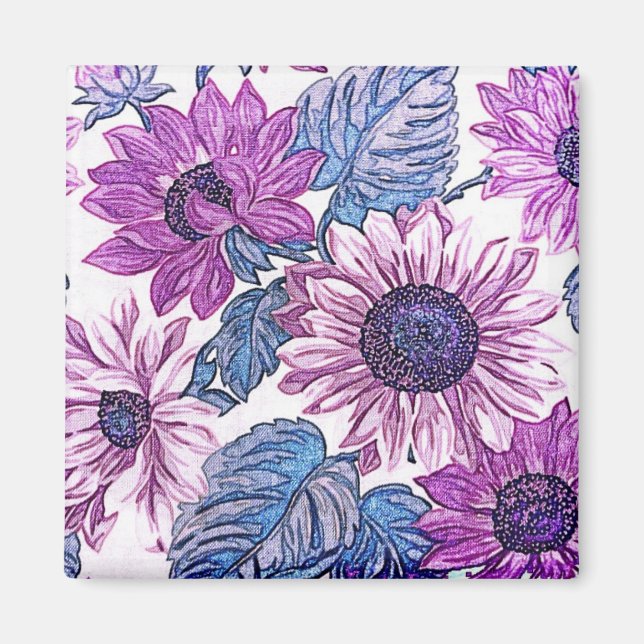 Lila und blaue Vintage-Blumenkunst Magnet (Vorne)