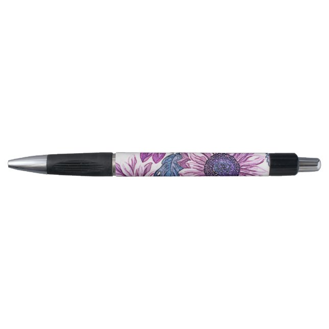 Lila und blaue Vintage-Blumenmuster Kugelschreiber (Vorderseite)