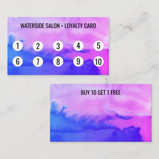 Lila und blaue Wasserfarbe Abstrakt 10 Treuekarte (Vorne/Hinten)