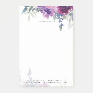 Lila und blaue Wasserfarbe floral personalisiert Post-it Klebezettel