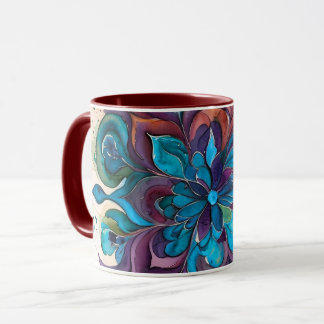 Lila und blaue Wasserfarben-Blumen-Mandala Tasse