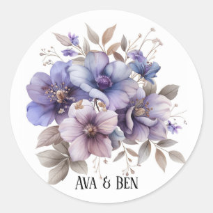 Lila und blaue Wasserfarbenhochzeit Runder Aufkleber