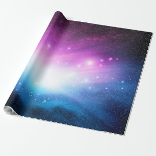 Lila und blaue Weltraumgalaxie Himmel Geschenkpapi Geschenkpapier