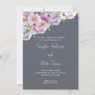 Lila und blaue Wildblumen Gray Garden Wedding Einladung