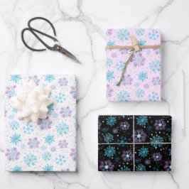 Lila und blaue Winterschneeflocken Geschenkpapier Set