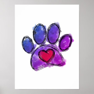 Lila und blauer Hundeschuh, der Wasserfarbe Zeichn Poster
