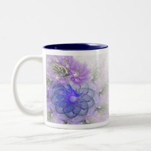 Lila und blauer Lacy abstrakter Blumen-Entwurf Zweifarbige Tasse