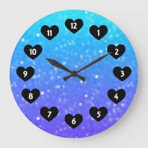 Lila und blauer Schimmer mit Herz-Wand-Uhr Große Wanduhr