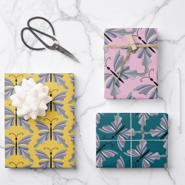 Lila und blauer Schmetterling Geschenkpapier Set (Vorderseite)