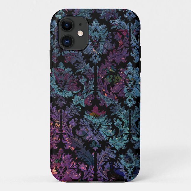 Lila und blaues Damast-Muster Case-Mate iPhone Hülle (Rückseite)