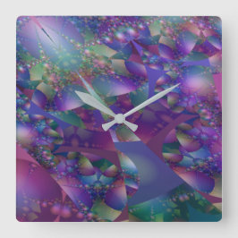 Lila und blaues Fraktal Quadratische Wanduhr