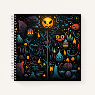 Lila und blaues Halloween-Muster Notizbuch