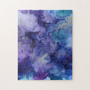 Lila und blaues Marmorwasser Mit Monogramm Puzzle