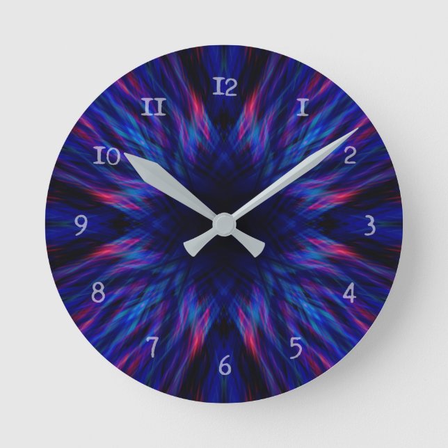 Lila und blaues Muster Runde Wanduhr (Vorderseite)