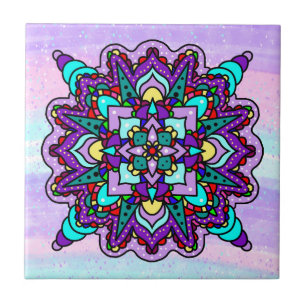 Lila und blaues Mystical Mandala Fliese