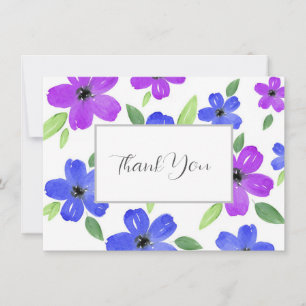 Lila und blaues Wasserfarbenflormotiv Dankeskarte