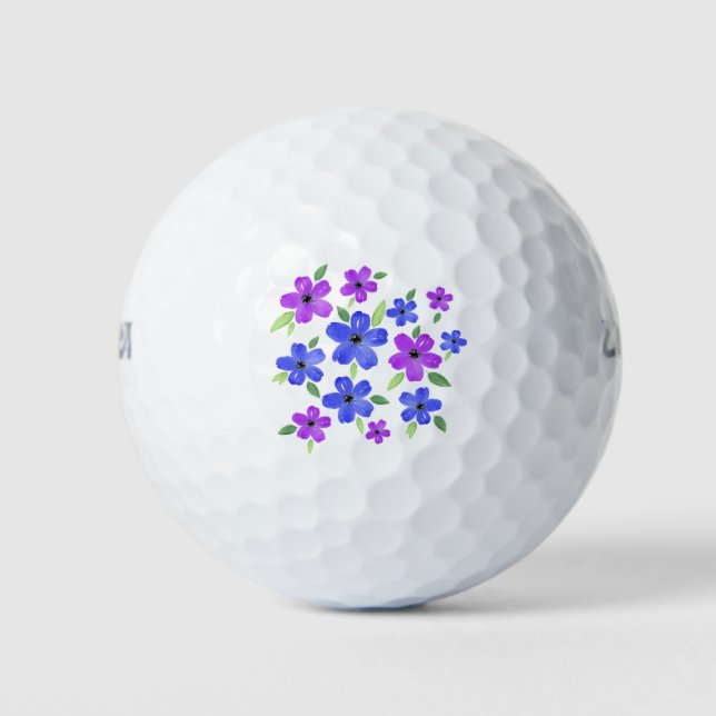 Lila und blaues Wasserfarbenflormotiv Golfball (Vorderseite)