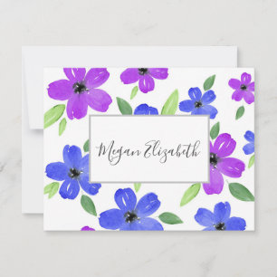 Lila und blaues Wasserfarbenflormotiv Mitteilungskarte