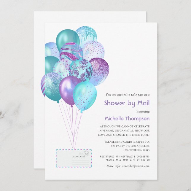 Lila und Blue Baby oder Brautparty per Mail Einladung (Vorne/Hinten)