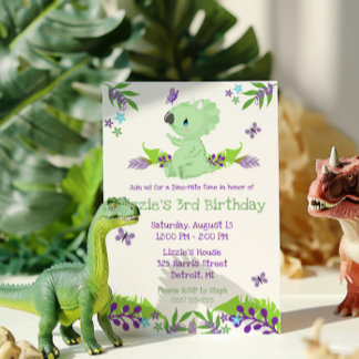 Lila und Blue-Dino-Mite-Time-Geburtstagsparty Einladung