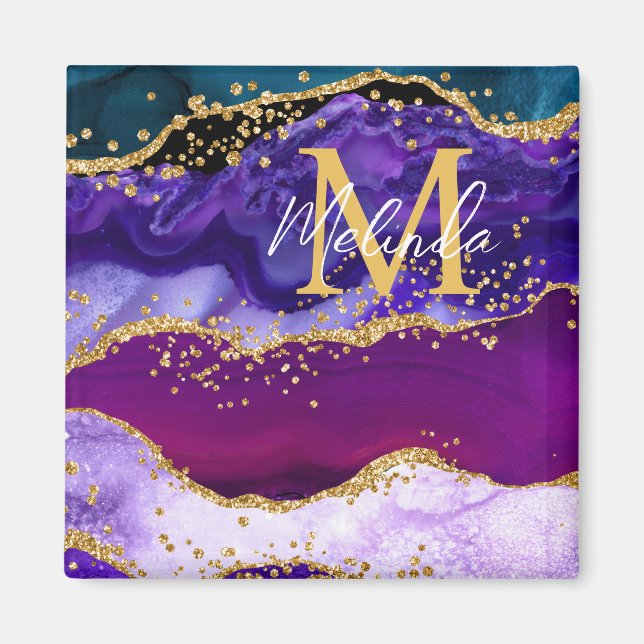 Lila und Blue Peacock Imitats Glitzer Agate Magnet (Vorne)