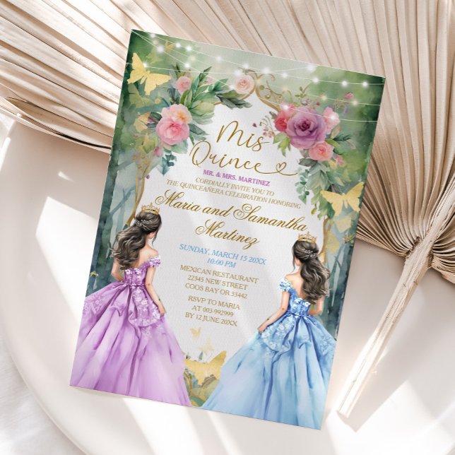 Lila und Blue Twin Royal Princess Quinceañera Einladung (Von Creator hochgeladen)