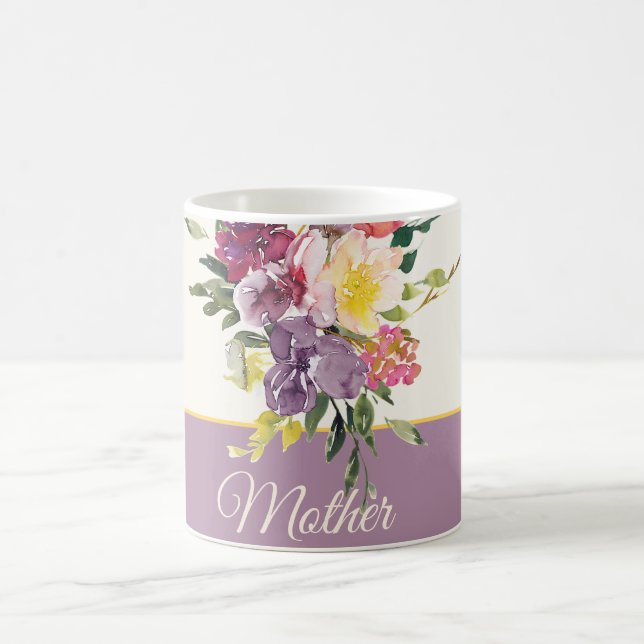 Lila und bordeauxfarbene Aquarellblüte individuell Kaffeetasse (Mittel)