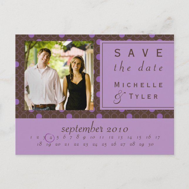 Lila und brauner Kreis Save the Date Ankündigungspostkarte (Vorderseite)