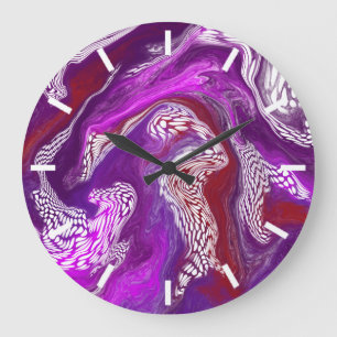 Lila und burgundische Abstrakte Kunst Große Wanduhr