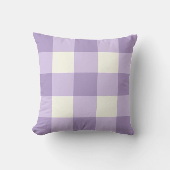 Lila und Cream Gingham Karos Throw PIllow Kissen (Vorderseite)