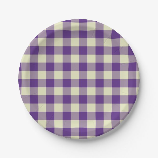 Lila und Cream Gingham Pattern Pappteller (Vorderseite)