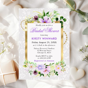 Lila und Creme Summer Blume Gold Brautparty Einladung