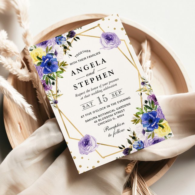Lila und Creme Summer Blume Gold Frame Wedding Einladung (Von Creator hochgeladen)
