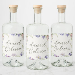 Lila und cremefarbene Blütenhochzeit Alkoholflaschenetikett