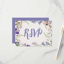 Lila und cremefarbene Blütenhochzeit RSVP Karte
