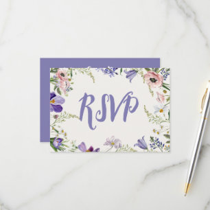 Lila und cremefarbene Blütenhochzeit RSVP Karte