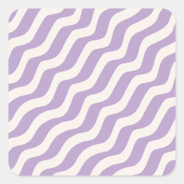 Lila und cremeweiche Linien Psychedelic Stripes Quadratischer Aufkleber (Vorderseite)