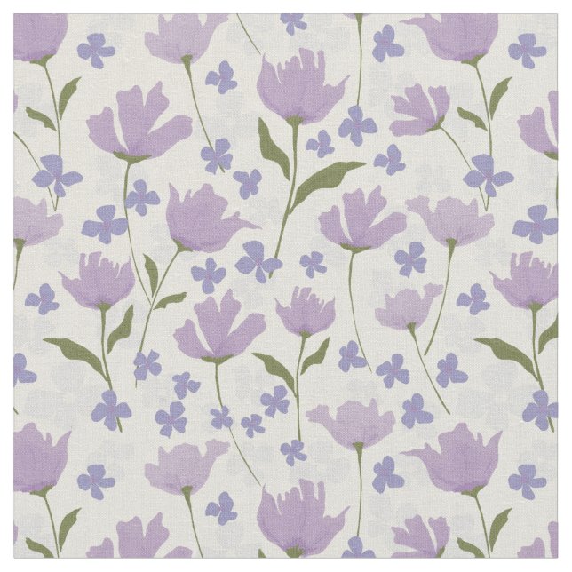 Lila und cremige Elfenbein-Blume Blumendruck Stoff (Nahaufnahme)