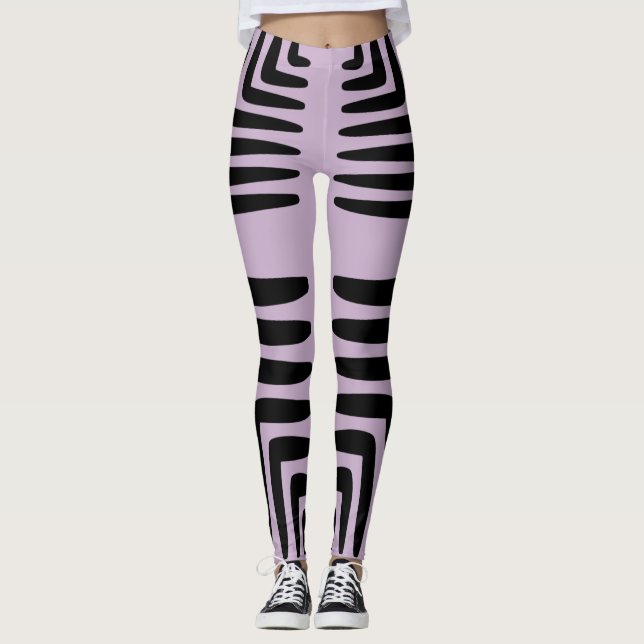 Lila und dicke schwarze Linien Leggings (Vorderseite)
