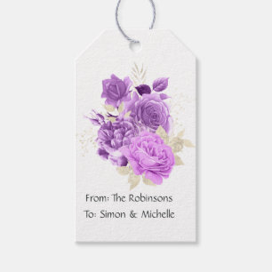 Lila und Elfenbein Blumenmuster Geschenkanhänger
